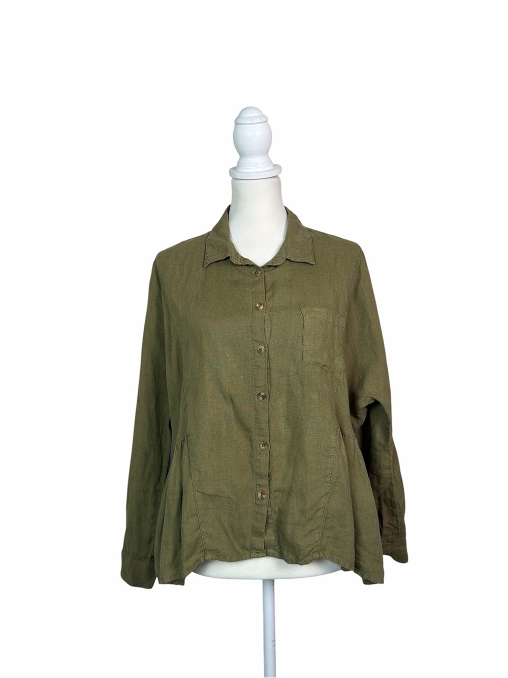 Holding Horses Anthropologie Olive Green 100% Linen Button Front Shirt Small